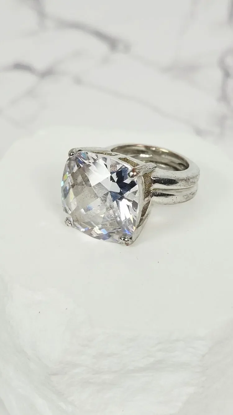 Chunky Vintage Cushion Cut Cubic Zirconia Cocktail Ring Wide Band Size 5 Custom